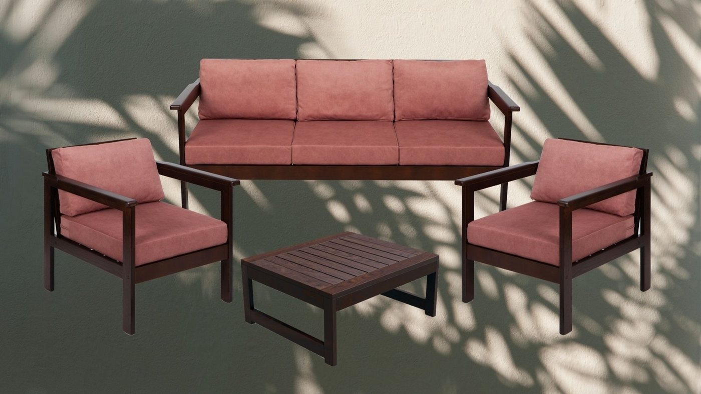 FAVRE Gartenlounge-Set Gartenlounge-Set Gartenmöbel Set 4-teilig, (Spar-Set, 4-tlg., 3-Sofa, 2x Sessel und Couchtisch), waschbare Bezuege von FAVRE