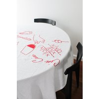 Bestickte Buon Appetito Leinen Tischdecke in Rot von FAVRTableware