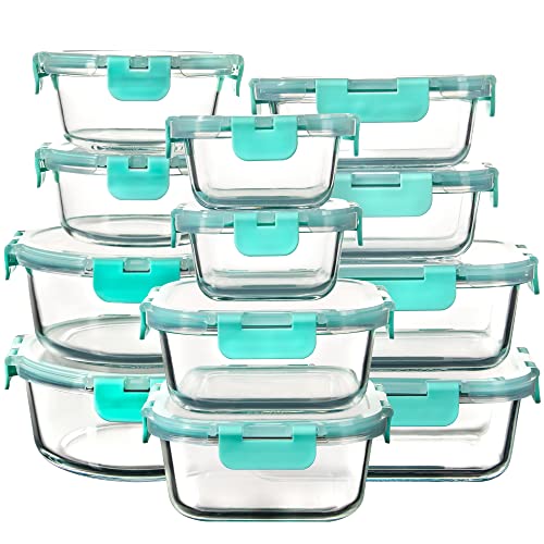 FAWLES 12 Stück Glasbehälter für Mahlzeiten mit luftdichten Deckeln, auslaufsichere Lebensmittelaufbewahrungsbehälter, spülmaschinen-/mikrowellen-/ofen-/gefriergeeignet, Reste, To Go von FAWLES