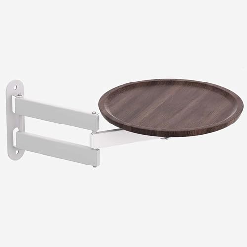 30cm Wandtisch Runder Klappbar, Einziehbarer Klappbarer Couchtisch, An Der Wand Montierter Kleiner Tisch, Mobiler Kleiner Wandtisch Aus Holz, Ständer aus Metall, Sofa-Beistelltisch(White+walnut) von FAXJRU