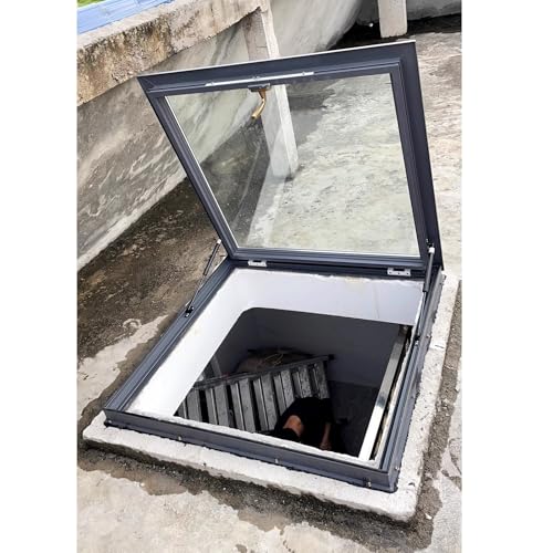 Dachausstiegsluke,Dachausstieg,Ausstieg, Dachfenster für Schornsteinfeger, Beleuchtung und Lüftung,Kellerabdeckung in Aluminium(35.4 * 35.4in/90 * 90cm) von FAXJRU
