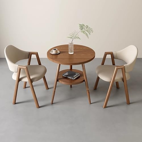 FAXJRU Runder Esstisch mit 2 Stühlen Essgruppen, 2er Set Esszimmerstühle mit küchentisch Esszimmergruppe, Tischgruppe Sitzgruppe für Balkon, Küche, Wohnzimmer,Kunstleder/Tuch Stuhl, Khaki, von FAXJRU