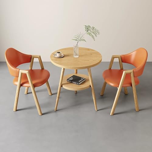 FAXJRU Runder Esstisch mit 2 Stühlen Essgruppen, 2er Set Esszimmerstühle mit küchentisch Esszimmergruppe, Tischgruppe Sitzgruppe für Balkon, Küche, Wohnzimmer,Kunstleder/Tuch Stuhl, Orange von FAXJRU