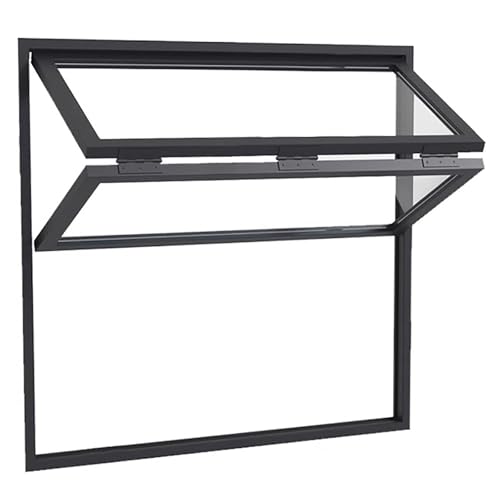 Faltbares Doppelt Aufgehängtes Konzessionsfenster, Auf- und Ab-Schiebefenster aus Aluminium mit 5 mm gehärtetem Glas, für Imbisswagen, Fast-Food-Café(Black,95x100cm/37.4x39.4in) von FAXJRU
