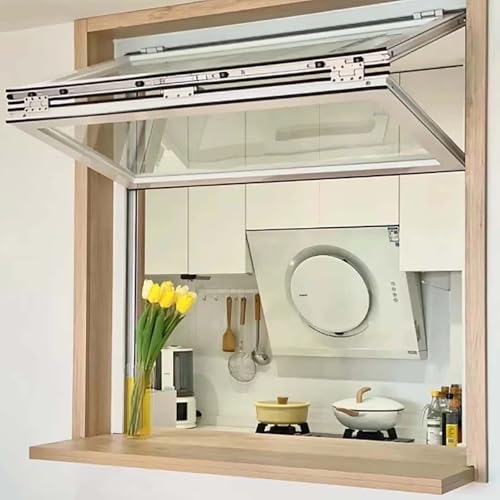 Faltbares Doppelt Aufgehängtes Konzessionsfenster – Auf- und Ab-Schiebefenster aus Aluminium mit 5 mm gehärtetem Glas, für Imbisswagen, Fast-Food-Café(44x34in (112x86cm)) von FAXJRU