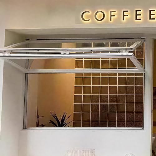 Faltbares Doppelt Aufgehängtes Konzessionsfenster – Auf- und Ab-Schiebefenster aus Aluminium mit 5 mm gehärtetem Glas, für Imbisswagen, Fast-Food-Café(White,WxH 40x40in/101.6x101.6cm) von FAXJRU
