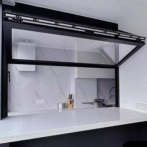 Faltbares Doppelt Aufgehängtes Konzessionsfenster – Auf- und Ab-Schiebefenster aus Aluminium mit 5 mm gehärtetem Glas, für Imbisswagen, Fast-Food-Café(WxH 28x48in/71.1x121.9cm) von FAXJRU