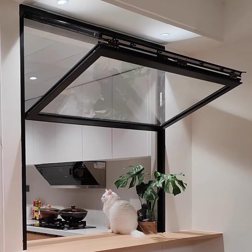 Faltfenster Auf Und Ab Klappbar, Verpflegungsfenster Für Food Trucks,Aluminium-Fenster Mit Gehärtetem Glas, Für Schuppen Küche Laden,Anpassbares(Black,WxH 48x32in/121.9x81.2cm) von FAXJRU