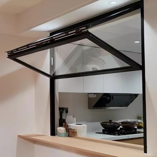Faltfenster Auf Und Ab Klappbar, Vertikale Servierfenster Schwarz, Faltbares Doppelflügelfenster, Aluminium-Konzessionsfenster, Für Schuppen Küche Laden(WxH 44x44in/111.7x111.7cm) von FAXJRU