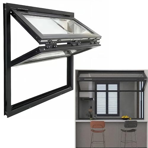 Faltfenster für Food Trucks,Servierfenster aus Aluminium,Vertikales Schiebefenster mit Belüftung,Servicefenster mit gehärtetem Glas Für Küche(WxH 28x32in/71.1x81.2cm) von FAXJRU