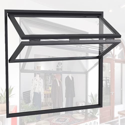 Oberes Und Unteres Klappfenster Für Die Küche, Aluminium-Konzessionsfenster, mit 5 mm gehärtetem Glas, für Imbisswagen, Laden,Maßgefertigte(Black,100x90cm/39.4x35.4in) von FAXJRU