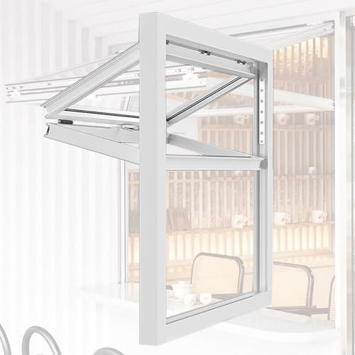 Oberes Und Unteres Klappfenster Für Die Küche, Aluminium-Konzessionsfenster, mit 5 mm gehärtetem Glas, für Imbisswagen, Laden,Maßgefertigte(White,65x90cm/25.6x35.4in) von FAXJRU