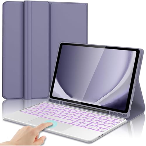 FAYGAOAI Schutzhülle mit Tastatur für Samsung Galaxy Tab S8 Plus/S7 Fe/S7 Plus 12,4 Zoll, Hintergrundbeleuchtung 7 Farben, abnehmbare kabellose Tastatur mit Ständer für S Pen, Dark Purple von FAYGAOAI