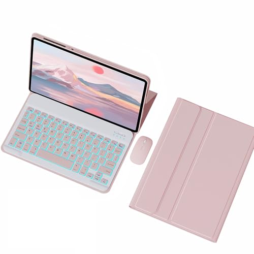 FAYGAOAI Tastaturhülle für Huawei MatePad Pro 10.8 (2021/2019), 7-farbige Hintergrundbeleuchtung, magnetische, abnehmbare kabellose Tastatur, Rosa von FAYGAOAI