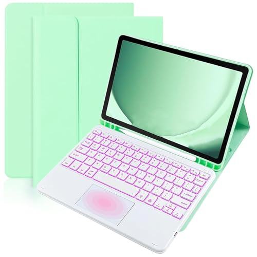 FAYGAOAI Tastaturhülle für Samsung Galaxy Tab S8 Plus/S7 FE/S7 Plus 12,4 Zoll, 7 Farben Hintergrundbeleuchtung, Smart-Trackpad, magnetische, abnehmbare kabellose Tastatur mit S-Stifthalter, Grün von FAYGAOAI