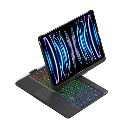 FAYGAOAI Tastaturhülle für iPad 11. A16 2025 und 10. Generation 27,7 cm (11 Zoll) 2022, 360° drehbar, 7 Farben hinterleuchtete Tastatur mit Trackpad und Stifthalter, Schwarz von FAYGAOAI