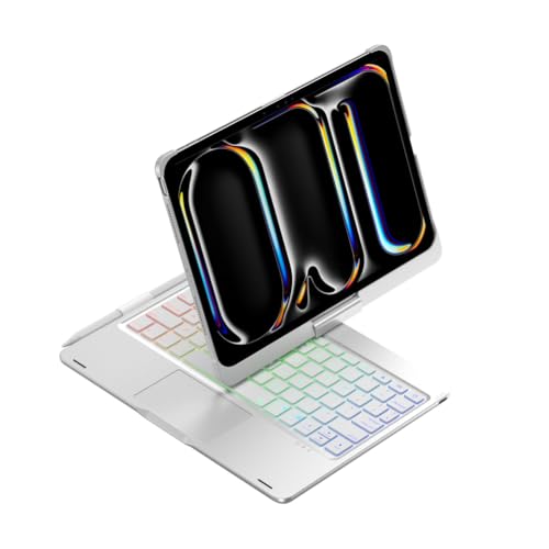 FAYGAOAI Tastaturhülle für iPad 11. A16 2025 und 10. Generation 27,7 cm (11 Zoll) 2022, 360° drehbar, 7 Farben hinterleuchtete Tastatur mit Trackpad und Stifthalter, Silber von FAYGAOAI