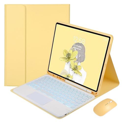 FAYGAOAI Tastaturhülle für iPad Air 13 Zoll (M2) 2024, 7 Farben Hintergrundbeleuchtung, Smart-Trackpad, magnetische, abnehmbare kabellose Tastatur mit S-Stifthalter, Gelb von FAYGAOAI