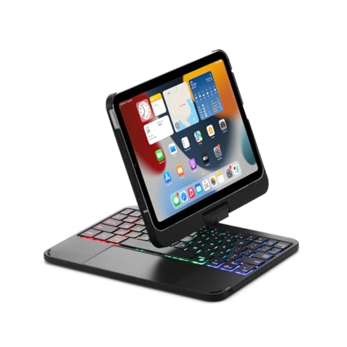 FAYGAOAI Tastaturhülle für iPad Mini 7 (2024) und Mini 6 (2021) 8,3 Zoll, 360° drehbar, 7 Farben hinterleuchtete Tastatur mit Trackpad und Stifthalter, Schwarz von FAYGAOAI