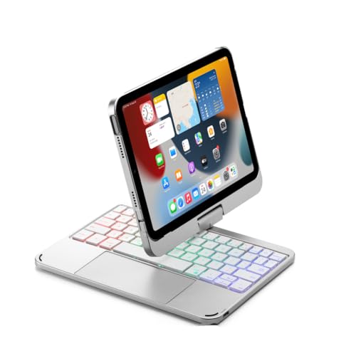 FAYGAOAI Tastaturhülle für iPad Mini 7 (2024) und Mini 6 (2021) 8,3 Zoll, 360° drehbar, 7 Farben hinterleuchtete Tastatur mit Trackpad und Stifthalter, Silber von FAYGAOAI