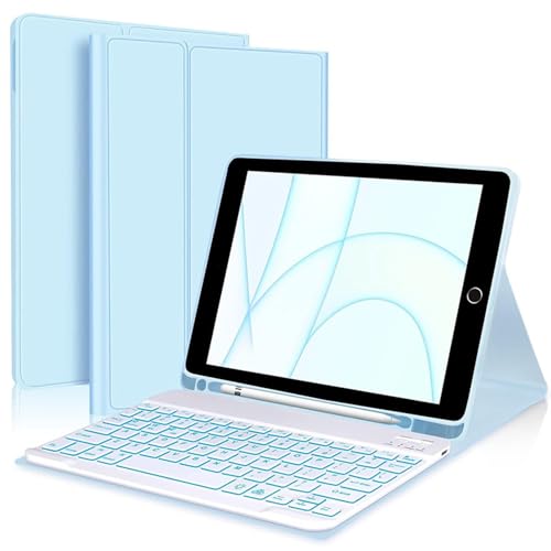 Tastaturabdeckung für iPad Mini 7 (2024) und Mini 6 (2021) 8,3 Zoll, 7-Farben-Hintergrundbeleuchtung, Magnetisch Abnehmbare Drahtlose Tastatur mit S-Pen Halter,Sky Blue von FAYGAOAI