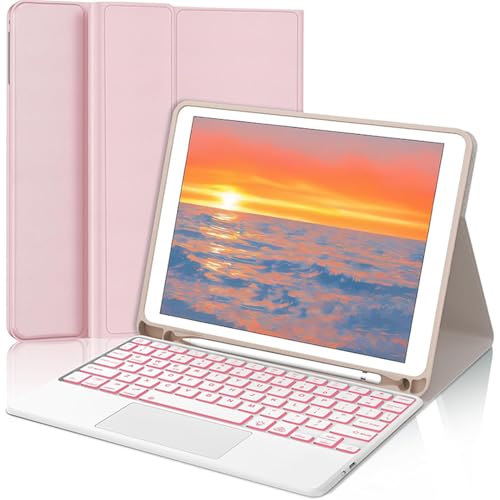 Tastaturabdeckung für iPad Pro 11 Zoll (M4) 2024, 7-Farben Hintergrundbeleuchtung, Magnetisch Abnehmbar Drahtlose Tastatur mit S-Pen Halter,Rosa von FAYGAOAI