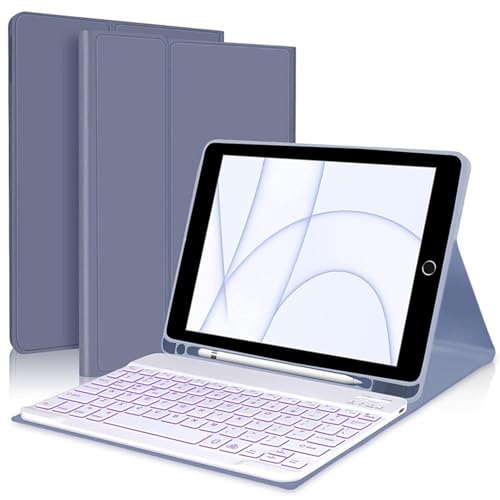 Tastaturhülle für iPad 10.2 9e/8e/7th Generation & Air 3,Pro 10.5, 7-Farben Hintergrundbeleuchtung, Magnetisch Abnehmbare Drahtlose Tastatur mit S-Stifthalter,Dunkles Lila von FAYGAOAI