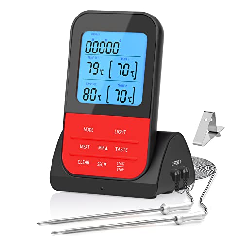 Grillthermometer Kabellos Fleischthermometer Funk Bratenthermometer Digital Wireless Garthermometer für Fleisch Kerntemperaturmesser mit Timer 2 Sonde LCD Display für Backofen Grill BBQ Camping von FAYIBUY