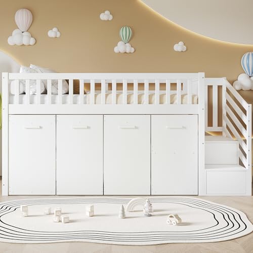 Etagenbett, Multifunktionsbett, Kinderbett mit Fallschutz und Gitter, Mit Schreibtisch/Kleiderschrank/Schließfächer, Weiß, 90x200cm Etagenbett, Multifunktionsbett, Kinderbett mit Fallschutz und Gitter, Mit Schreibtisch/Kleiderschrank/Schließfächer, Weiß, 90x200cm von FAYICIC