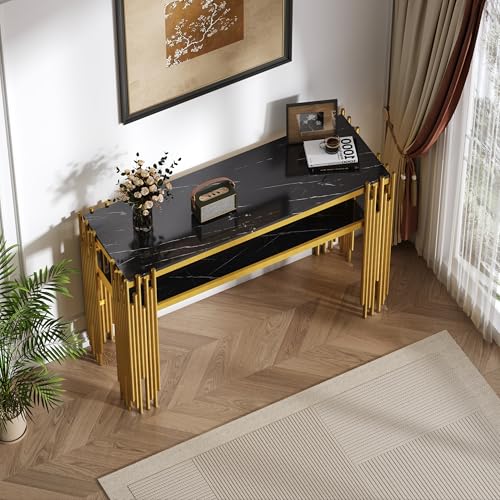 FAYICIC 128 x 44 x 80 cm Mid-Century Modern Wohnzimmer Beistelltisch, Konsolentisch, Korpus mit goldenen Beinen, Doppelschicht MDF, Belastbarkeit bis 40 kg (Schwarzer) von FAYICIC