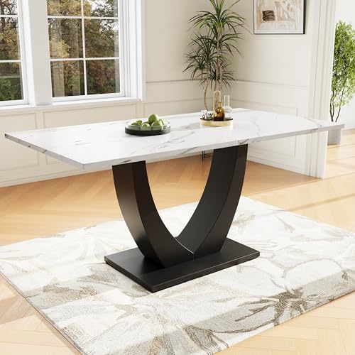 FAYICIC 140 x 75.5cm Esstisch,(1-St), moderner Küchentisch, Gestell aus Metall Rechteckiger Esstisch aus Marmormuster Küchentisch mit verstellbaren Füßen für Esszimmer Wohnzimmer von FAYICIC