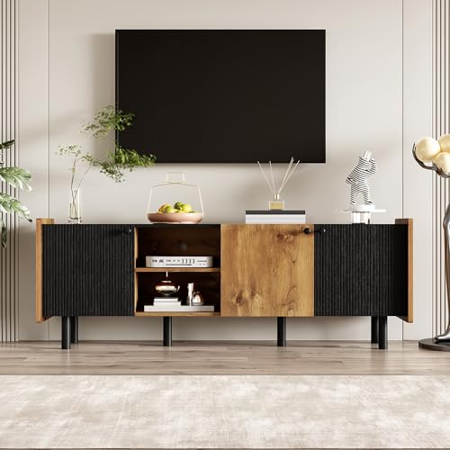 FAYICIC 160 cm Schwarzer und Holzfarbener TV-Schrank – Moderner Stil mit DREI Türen und Zwei Offenen Fächern FAYICIC 160 cm Schwarzer und Holzfarbener TV-Schrank – Moderner Stil mit DREI Türen und Zwei Offenen Fächern von FAYICIC