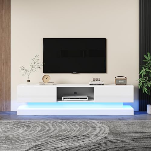 FAYICIC 160x35x40.5cm Hochglanz-TV-Schrank mit LED-Beleuchtung, 2 Schubladen, App-Steuerung, Anti-Kipp-Design, für 60-Zoll-Fernseher,tv Board,tv lowboard (Weiß) von FAYICIC