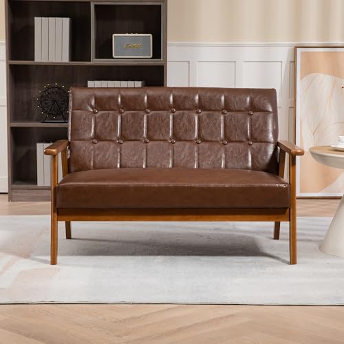 FAYICIC 2-Sitzer Doppelsitzsofa mit Schwammauflage, bequemer und atmungsaktives Polyester, Massivholzsessel für Wohnzimmer, Schlafzimmer (Dunkelbraun) von FAYICIC