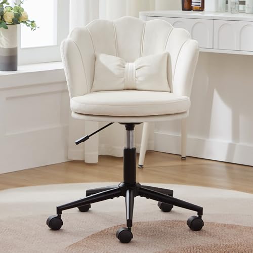 FAYICIC Ankleidestuhl, Bürostuhl, blütenblattförmige Rückenlehne, schmetterlingsförmiges Lendenkissen, höhenverstellbar, weiches Sitzkissenusw. (Beige) von FAYICIC