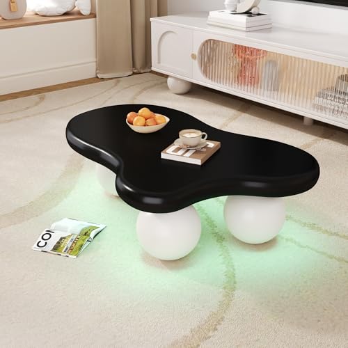 FAYICIC Cloud Style Couchtisch mit LED-Beleuchtung,Coffee Table, Wolkenform-Design, Rundbein-Design, stilvolles Highlight für modernes Wohnzimmer und Kinderzimmer (Schwarz + Weiß) von FAYICIC