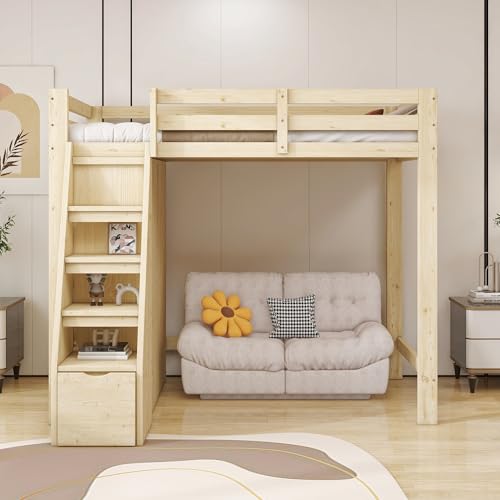 FAYICIC Hochbett 90x200cm, Mit Stauraum-Sicherheits-Kletterleiter, Mit Stauraum-Kleiderschrank, Einzelbett Jugendbett Kinderbett, Massivholzrahmen (Holzfarbe) von FAYICIC