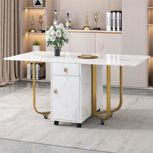 FAYICIC Klappbarer Esstisch (1-St) mit Aufschrank und 2-Schubladen, Klappbarer Küchentisch vielseitiger Tisch, Platzsparender Esstisch mit 4-Stützbeinen,Mit Riemenscheibe (Golden) von FAYICIC