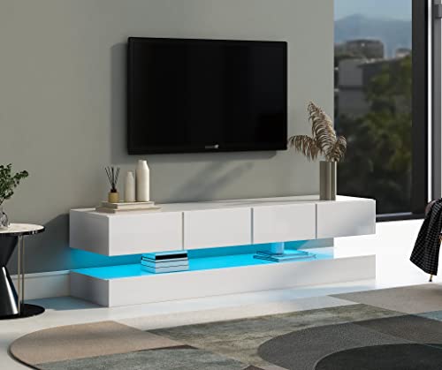 FAYICIC LED TV Lowboard,Wandmontierter TV-Schrank,130x33x15cm,TV-Möbel mit 2 Schränken und 4 großen Schubladen, Wandschrank für bis zu 55 Zoll Fernseher Weiß 130x33x15cm von FAYICIC