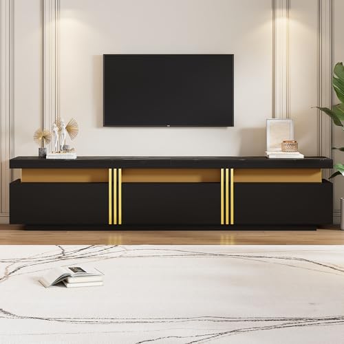 FAYICIC Moderner Lowboard TV-Schrank mit Marmor-Optik, TV-Board, TV-Kommode, 200 x 40 x 42 cm – Für Fernseher bis 90 Zoll, DREI Schubladen und 1 Kabelmanagement (Schwarz) von FAYICIC