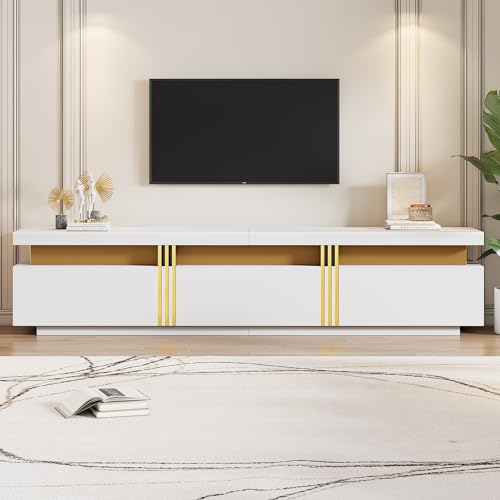 FAYICIC Moderner Lowboard TV-Schrank mit Marmor-Optik, TV-Board, TV-Kommode, 200 x 40 x 42 cm – Für Fernseher bis 90 Zoll, DREI Schubladen und 1 Kabelmanagement (Weiß) von FAYICIC