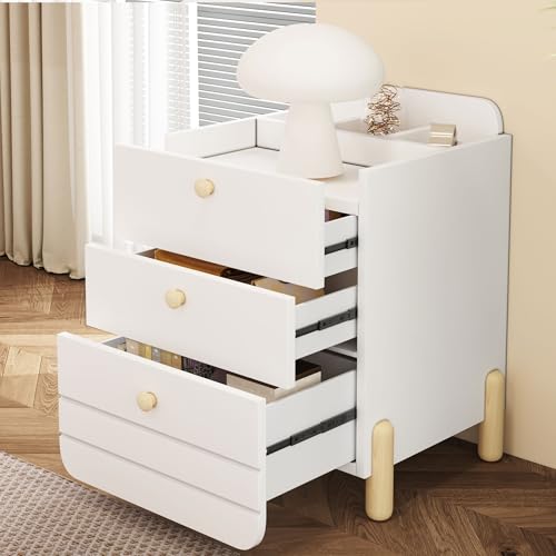 FAYICIC Nachttisch mit 3 Schubladen mit Einlegeböden, Geräuschloses Schubladendesign, Exquisite Holzfarbene Füße, Stauraum im Wohn- und Schlafzimmer, Weiß FAYICIC Nachttisch mit 3 Schubladen mit Einlegeböden, Geräuschloses Schubladendesign, Exquisite Holzfarbene Füße, Stauraum im Wohn- und Schlafzimmer, Weiß von FAYICIC