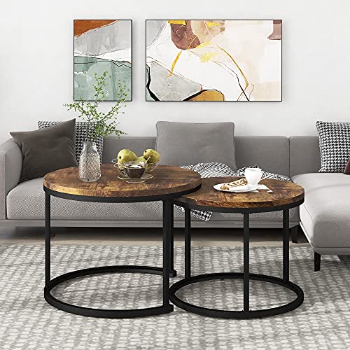 FAYICIC Runder Couchtisch 2er Set Satz Couchtisch Wohnzimmer geschachtelter Beistelltisch 2 Runder Beistelltisch (Braun) von FAYICIC