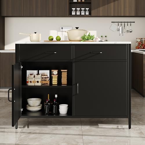 FAYICIC Schwarzer Stehtisch, Küchenarbeitsplatte, einfach und modern, Kaffeebartisch, geeignet für Wohnzimmer, Esszimmer, Tischplatte mit Marmorstruktur, verstellbare Füße von FAYICIC