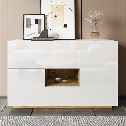 FAYICIC Sideboard, Hochglanz Sideboard, Vitrine, mit farbwechselnder LED-Beleuchtung, mit Schubladen von FAYICIC