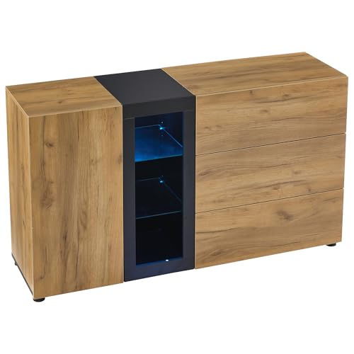 FAYICIC Sideboard, Modernes Anrichte Schrank Buffetschrank Sideboard mit 3 Schubladen,Accent Konsolentisch-Aufbewahrungsschrank mit Glas, Breite 140 cm von FAYICIC