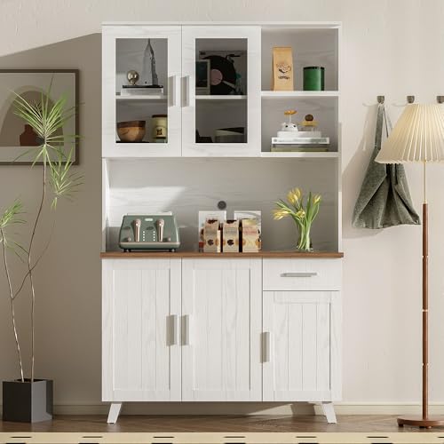 FAYICIC Sideboard, Weißer Holzmaserung-Hochschrank 114 x 40 x 190 cm, geeignet für Wohnzimmer und Esszimmer FAYICIC Sideboard, Weißer Holzmaserung-Hochschrank 114 x 40 x 190 cm, geeignet für Wohnzimmer und Esszimmer von FAYICIC