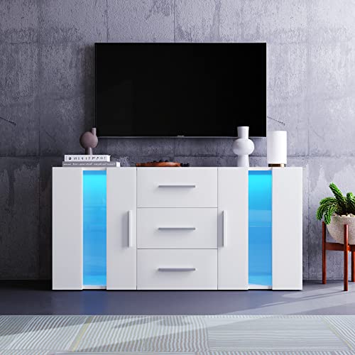 FAYICIC Sideboard Kommode Anrichte Standschrank Lagerung Schrank Schrank Einheit TV-Schrank,Lowboard, mit 16 Farben LED-Leuchten für Esszimmer Wohnzimmer,140x35x70cm von FAYICIC