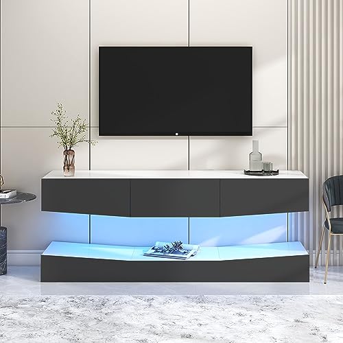 FAYICIC TV Board Hängend TV Stand TV Schank mit LED-Beleuchtung TV Schrank Hängend Wand befestigter schwimmender TV-Ständer Unterhaltungs Medienkonsolen-Center (Grau) von FAYICIC