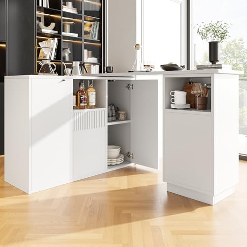 FAYICIC Um 360° drehbarer Bartisch (Hauptkörper 198,5 x 30 x 75 cm), mit offenem Stauraum und Marmor-Arbeitsplatte, multifunktionale Aufbewahrungsinsel (weißes) von FAYICIC